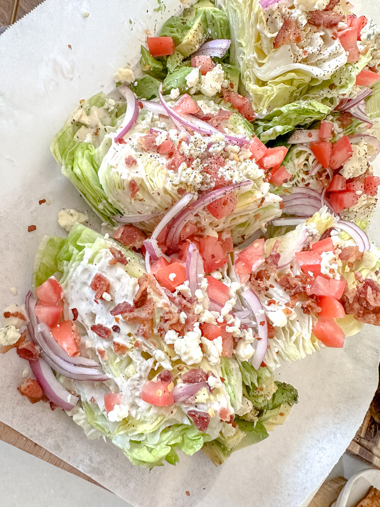 wedge salad on top of parchment paper