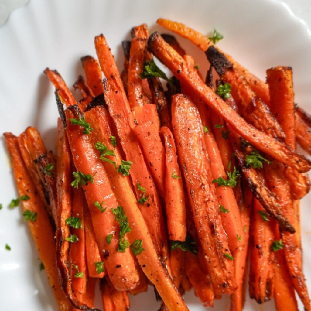close up view of plated carrot fries