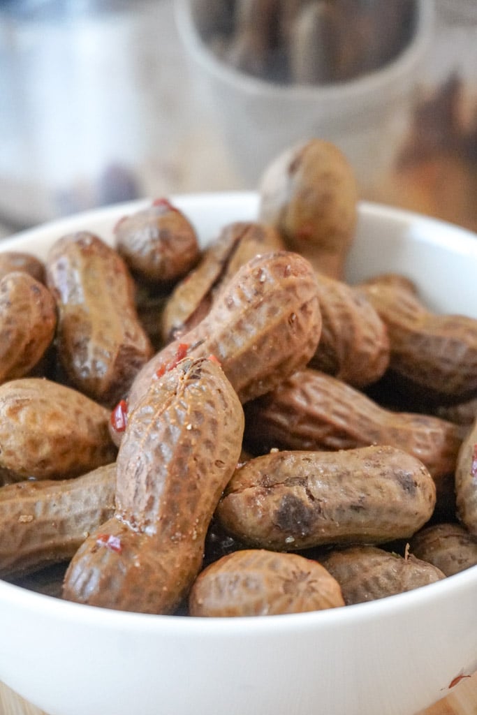 close up view of boiled cajun peanuts
