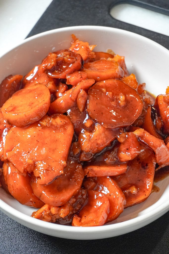 a bowl of candied yams