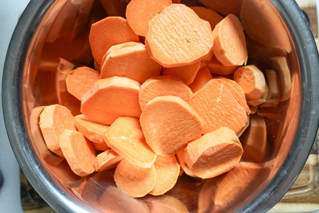 sliced sweet potatoes in a bowl
