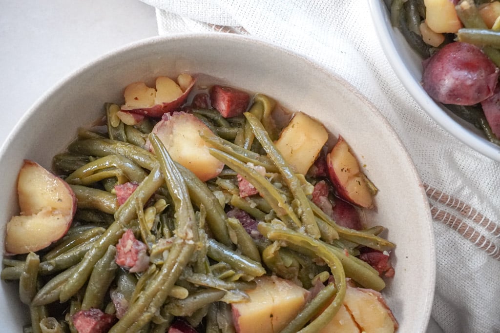 a bowl of smothered green beans