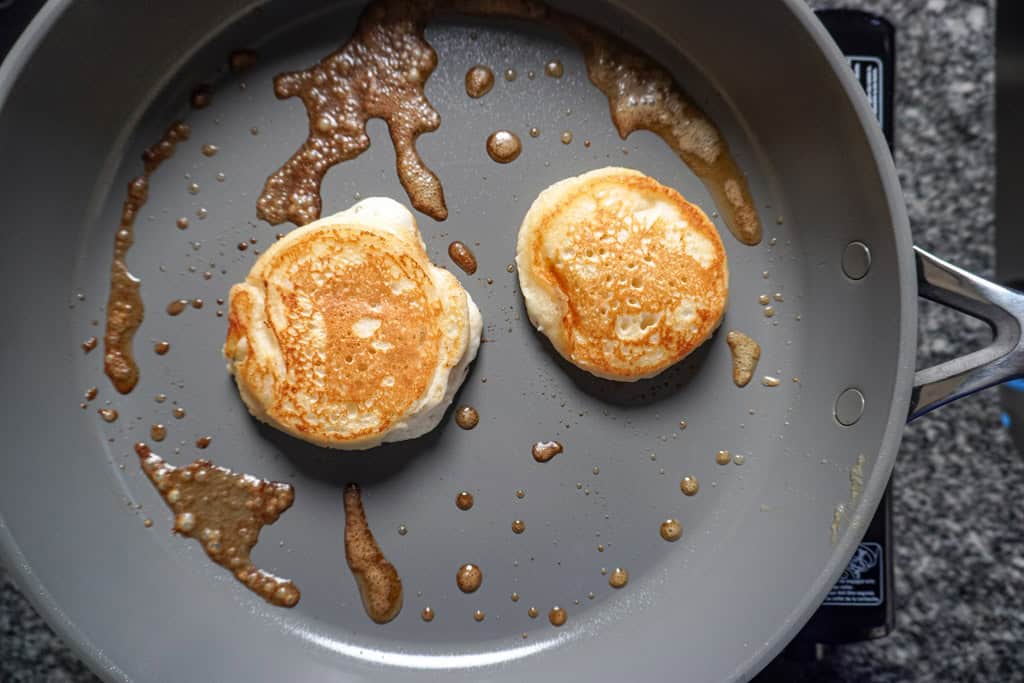 two pancakes in a skillet