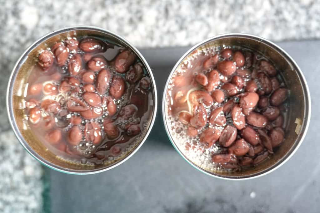 overhead view of canned black beans