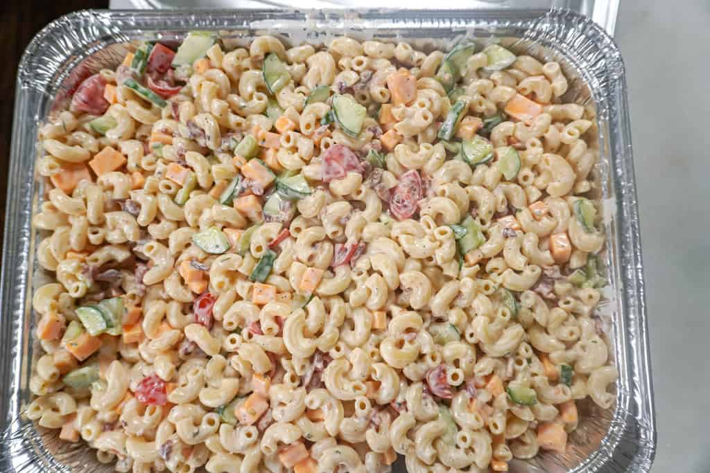 a platter of pasta salad