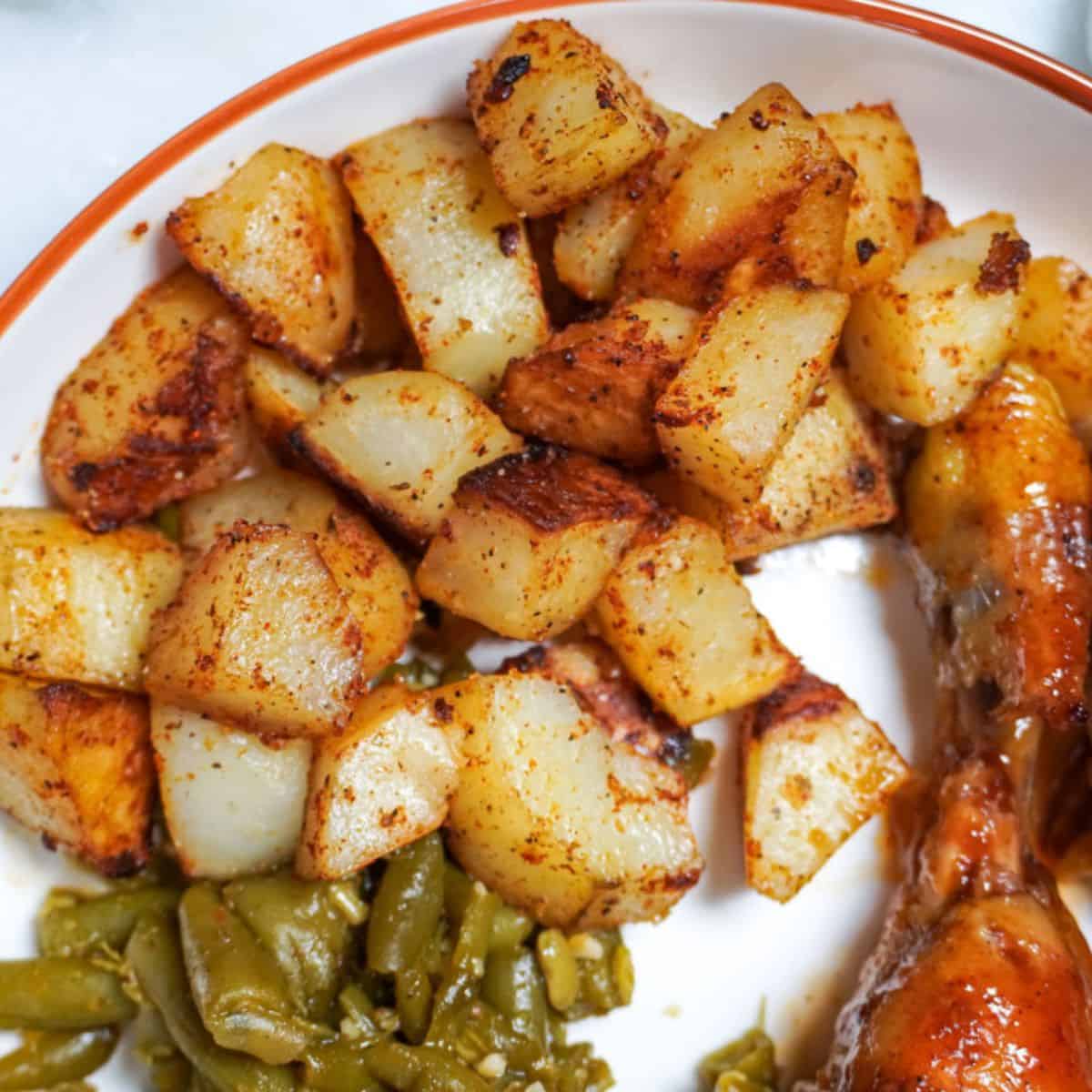 close up of oven roasted potatoes on a plate