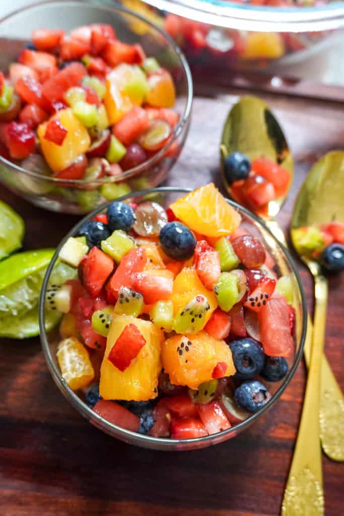 a glass bowl of fruit salad