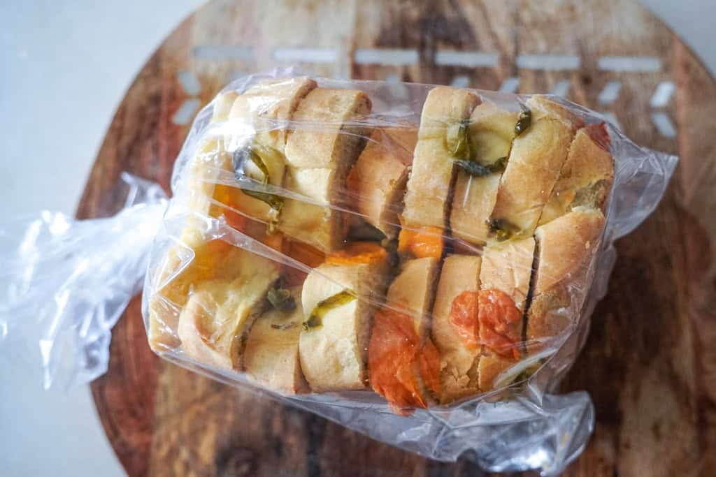 jalapeno cheddar bread in a bread bag