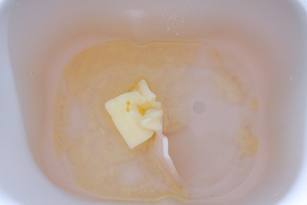 water and butter in the bread maker