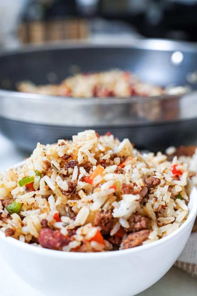 dirty rice in a bowl