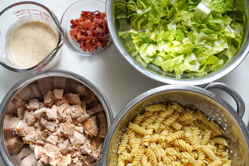 ingredients for chicken caesar pasta salad