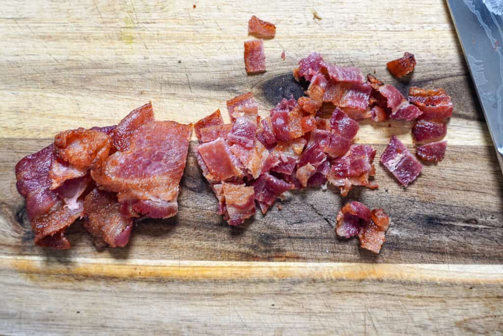 chopped bacon on a cutting board