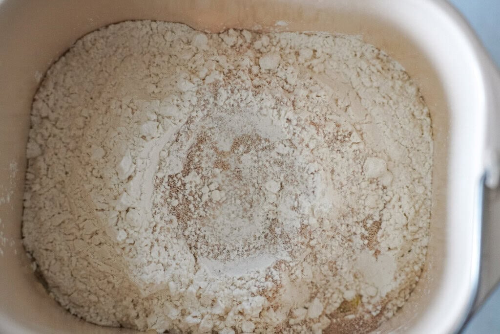 flour and yeast in bread machine